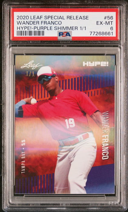 Wander Franco 2020 Leaf HYPE! #56 Rookie Card Purple Shimmer 1/1 PSA EX-MT 6 (Excellent-Mint)