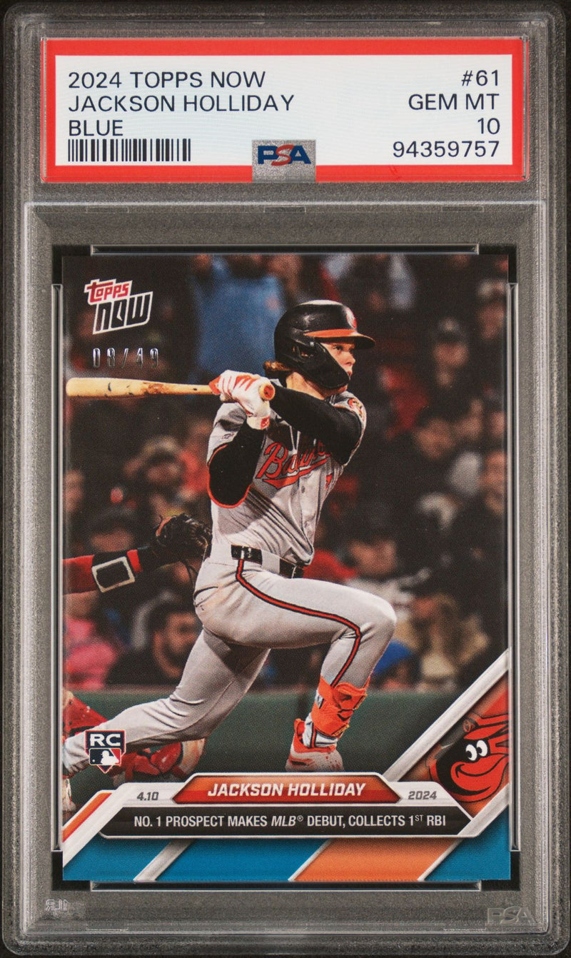 PSA 10 Jackson Holliday 2024 Topps Now #61 Bllue SP #8/49 Rookie Card Baltimore Orioles