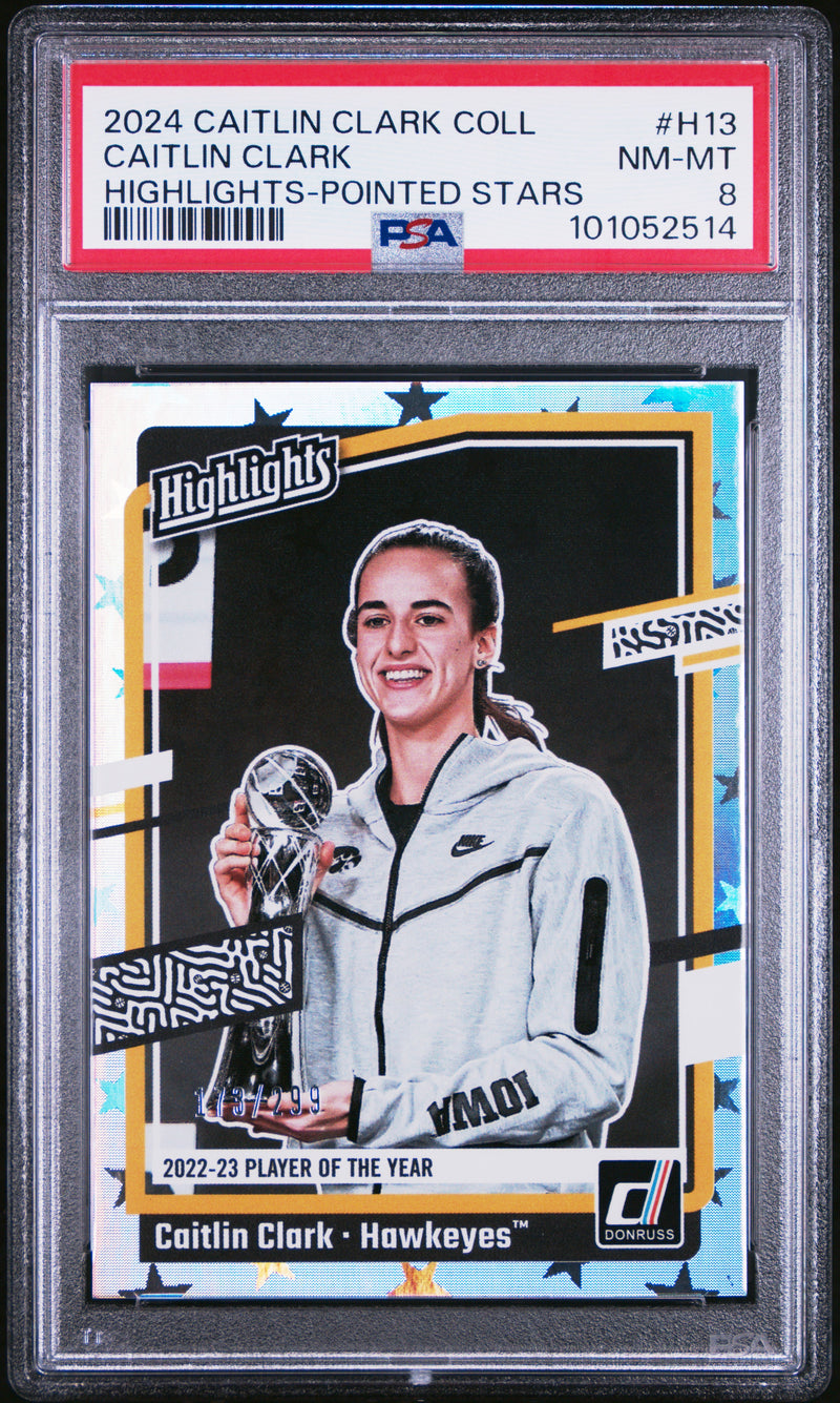 PSA 8 Caitlin Clark 2024 Panini #H13 Stars 173/299 Rookie Card Indiana Fever