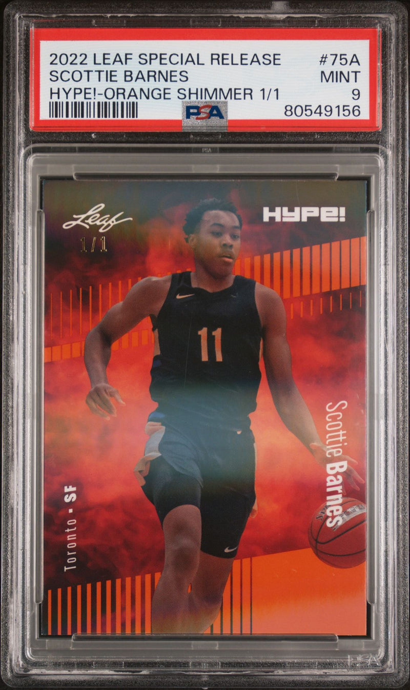 PSA 9 Scottie Barnes 2022 Leaf Hype! #75A Orange Shimmer 1/1 Rookie Card
