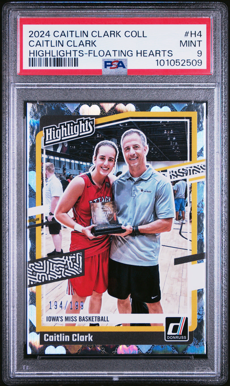 PSA 9 Caitlin Clark 2024 Panini #H4 Hearts 194/199 Rookie Card Indiana Fever