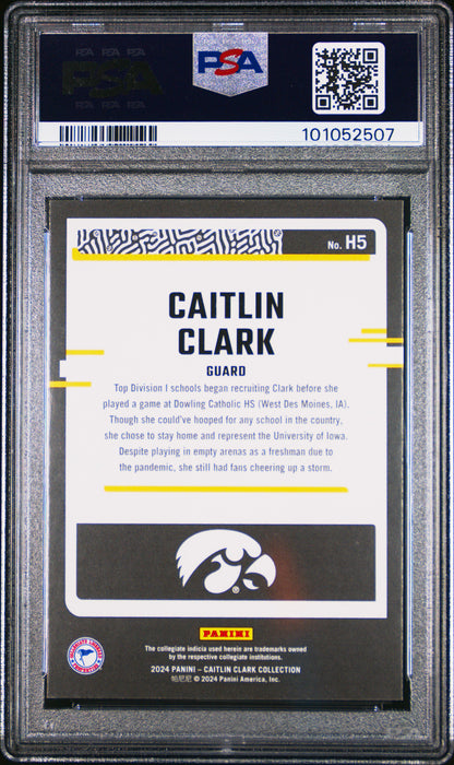 PSA 10 Caitlin Clark 2024 Panini #H5 Vortex 23/399 Rookie Card