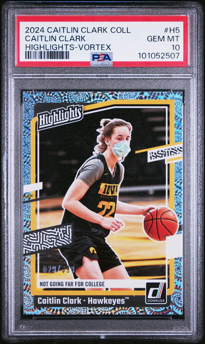 PSA 10 Caitlin Clark 2024 Panini #H5 Vortex 23/399 Rookie Card