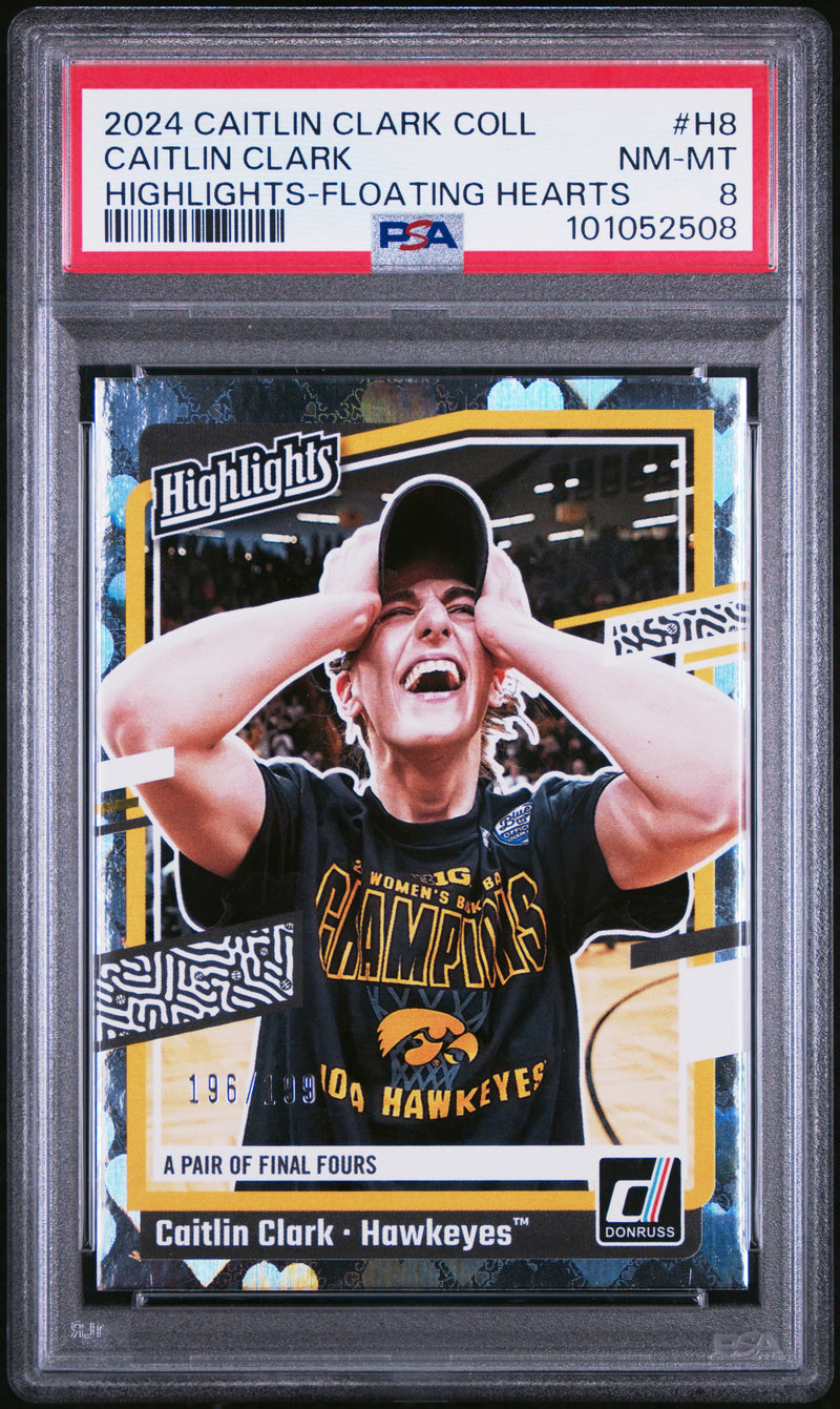 PSA 8 Caitlin Clark 2024 Panini #H8 Hearts 196/199 Rookie Card Indiana Fever
