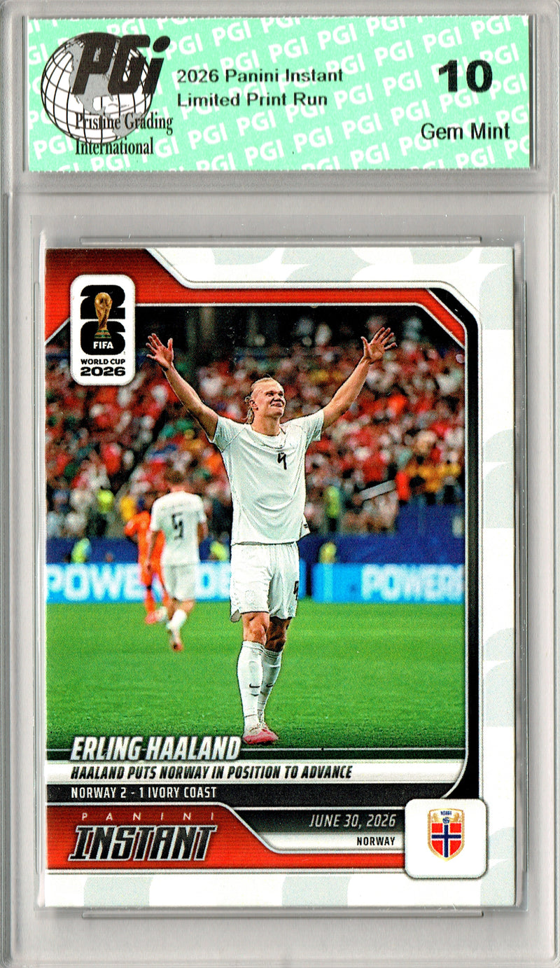 Erling Haaland Trading Card 2026 Panini Instant #175 2928 Made, PGI 10, Norway Soccer