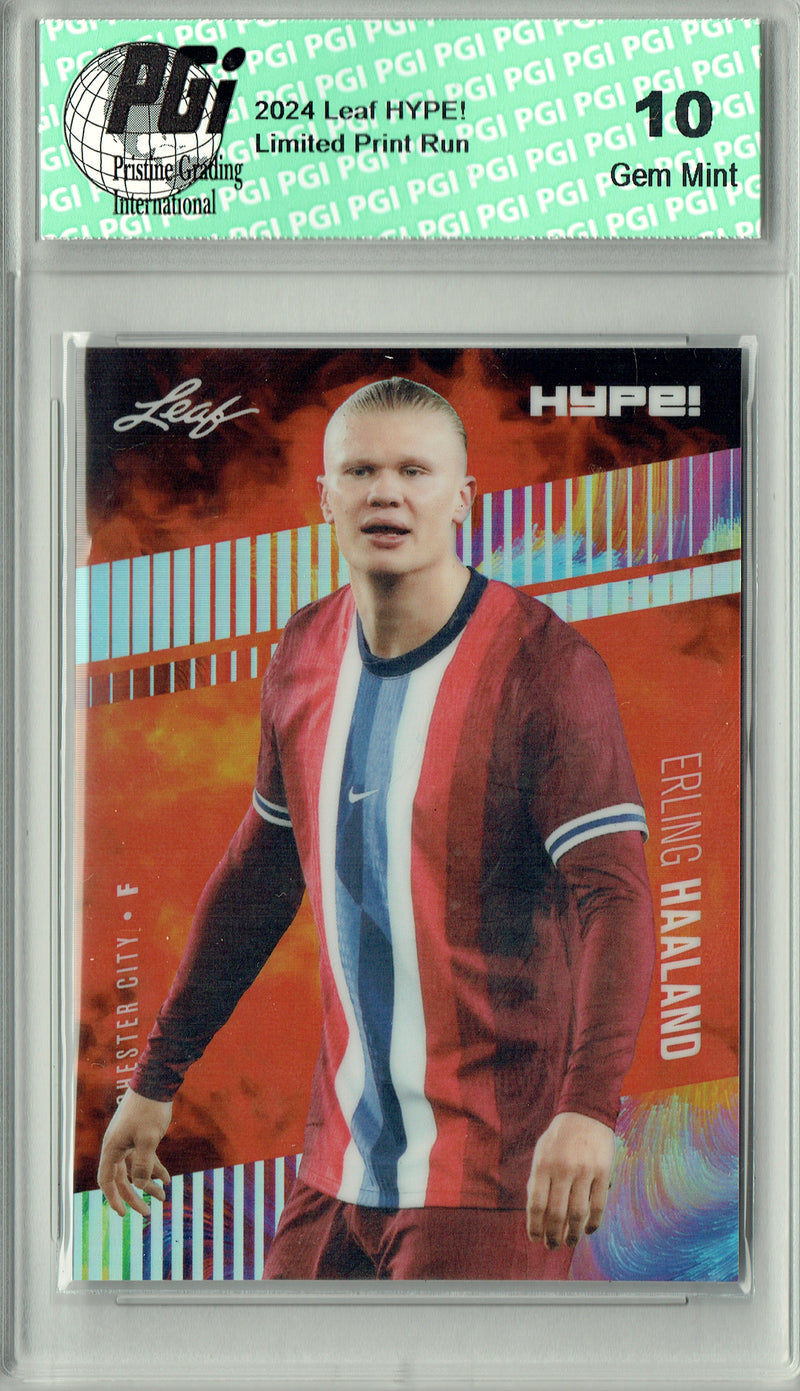 Erling Haaland Trading Card 2024 Leaf HYPE! #HM-05 Metal 1/1 Burst, PGI 10, Manchester City Soccer