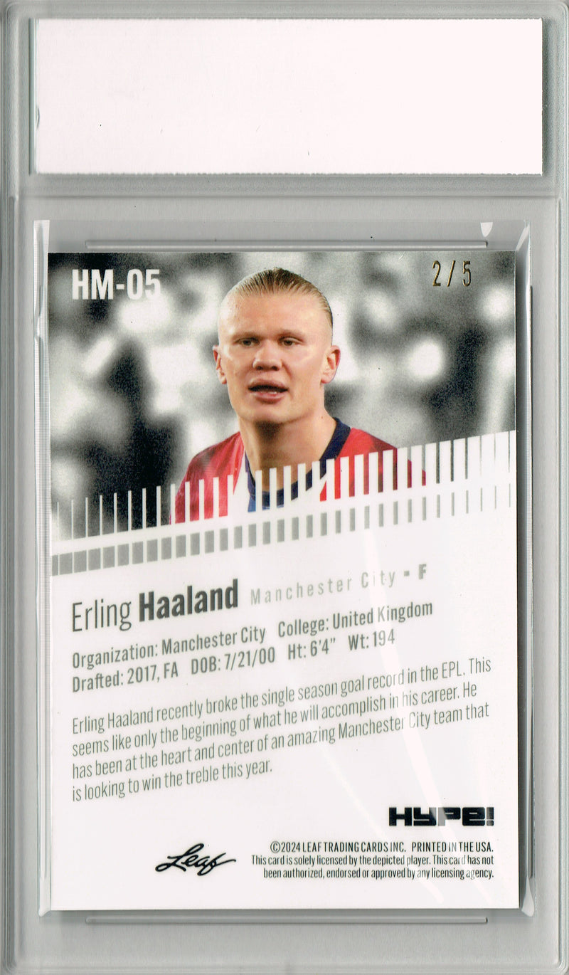Erling Haaland Rookie Card 2024 Leaf HYPE! Metal #HM-05 Green Only 5 Made PGI 10 Gem Mint Soccer Trading Card