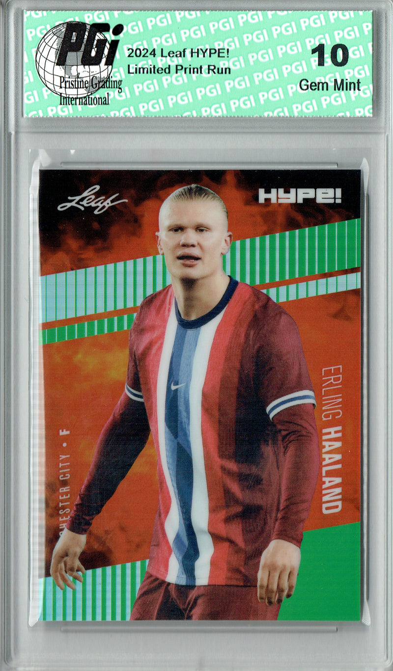 Erling Haaland Rookie Card 2024 Leaf HYPE! Metal #HM-05 Green Only 5 Made PGI 10 Gem Mint Soccer Trading Card