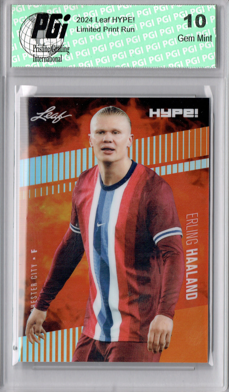 Erling Haaland 2024 Leaf HYPE! Metal #HM-05 Orange Only 3 Made Rookie Card PGI 10