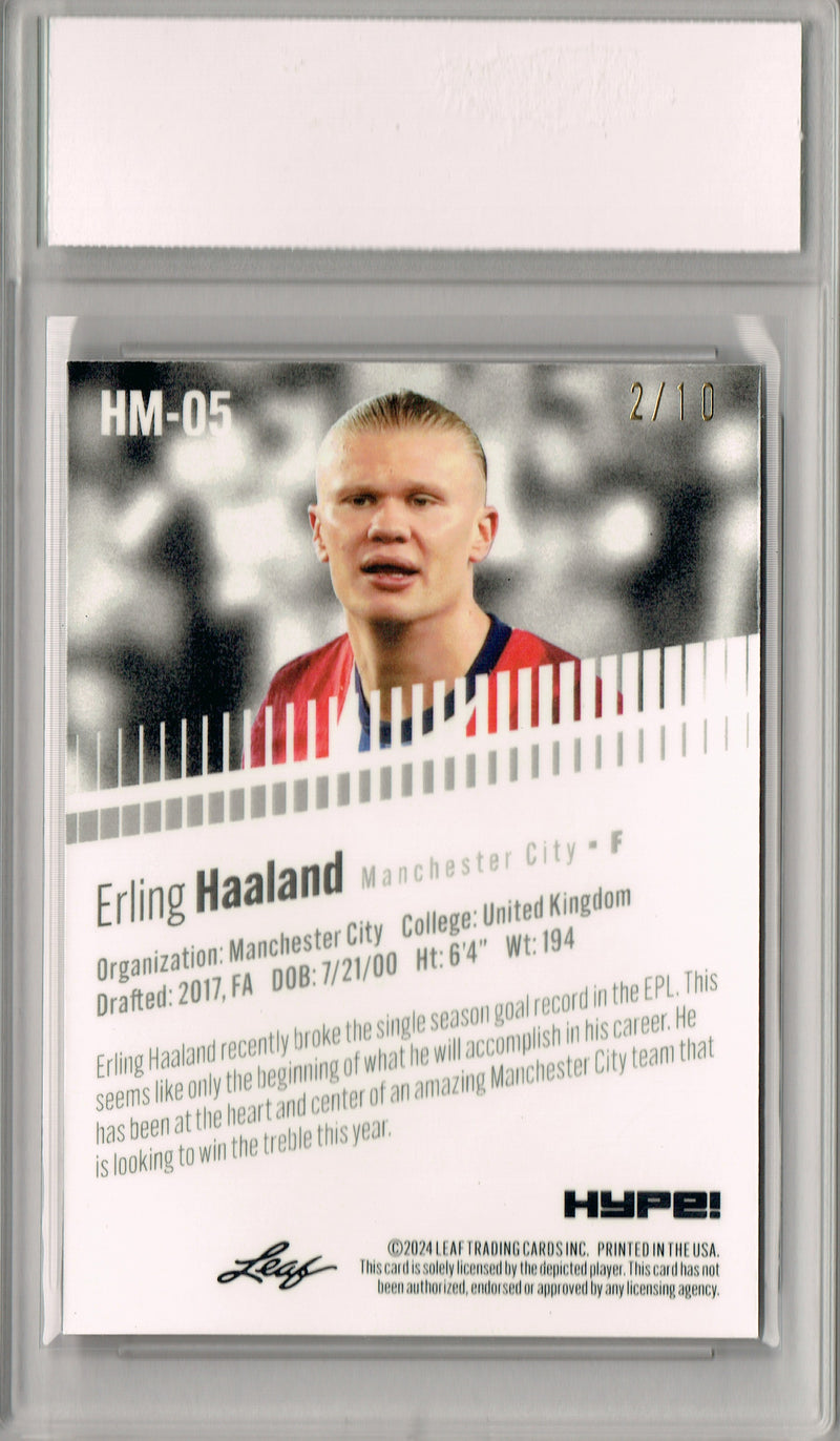 Erling Haaland Rookie Card 2024 Leaf HYPE! Metal #HM-05 Pink Only 10 Made PGI 10 Gem Mint Soccer Trading Card