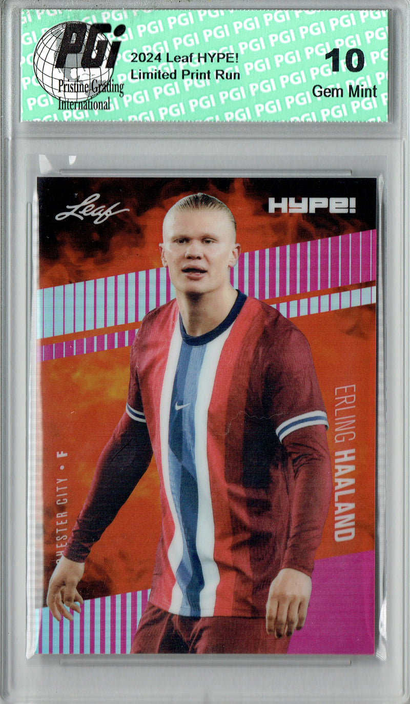 Erling Haaland Rookie Card 2024 Leaf HYPE! Metal #HM-05 Pink Only 10 Made PGI 10 Gem Mint Soccer Trading Card