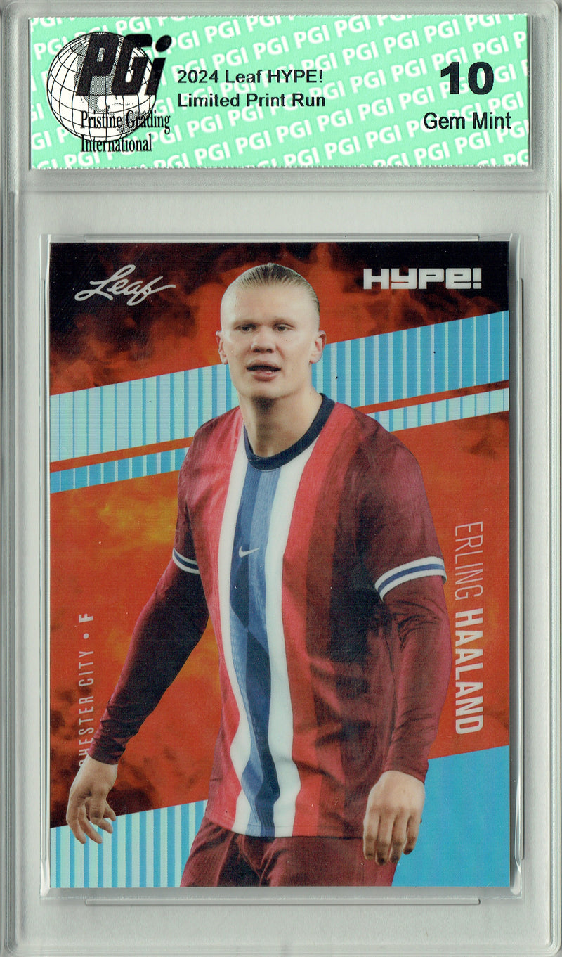 Erling Haaland Trading Card 2024 Leaf HYPE! #HM-05 Metal 1/1 Platinum, PGI 10, Manchester City Soccer