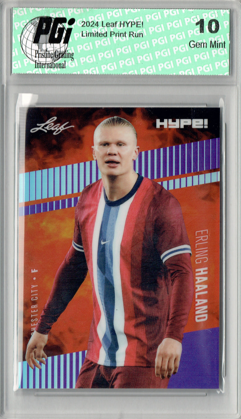 Erling Haaland Rookie Card 2024 Leaf HYPE! Metal #HM-05 Purple Only 15 Made PGI 10 Gem Mint Soccer Trading Card