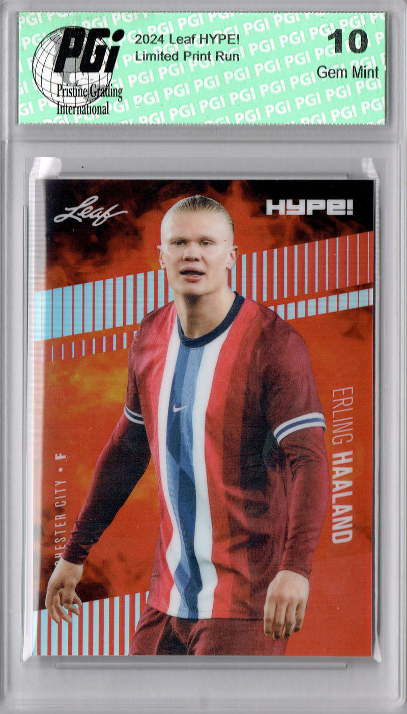 Erling Haaland Rookie Card 2024 Leaf HYPE! Metal #HM-05 Red Only 2 Made PGI 10 Gem Mint Soccer Trading Card