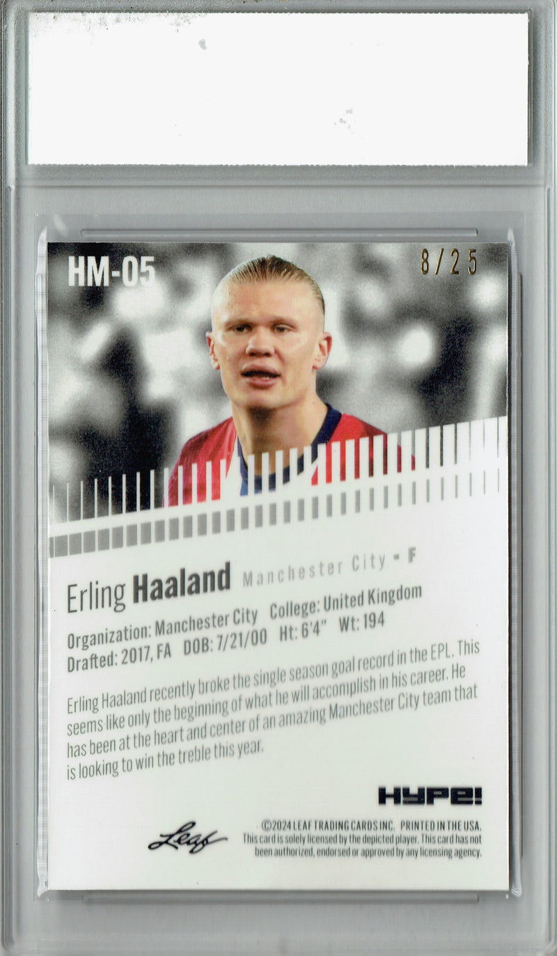 Erling Haaland Rookie Card 2024 Leaf HYPE! Metal #HM-05 Silver Only 25 Made PGI 10 Gem Mint Soccer Trading Card