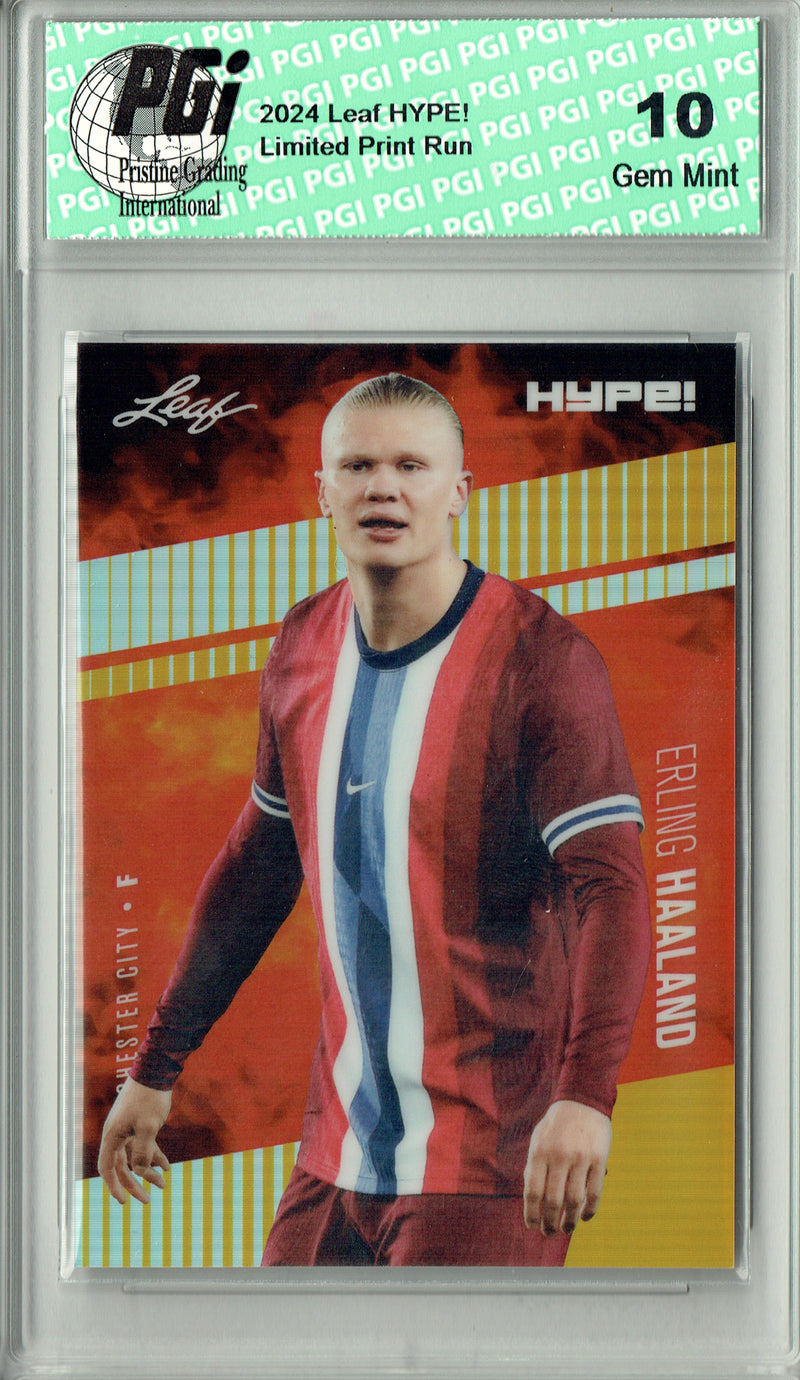 Erling Haaland Trading Card 2024 Leaf HYPE! #HM-05 Metal 1/1 Gold, PGI 10, Manchester City Soccer