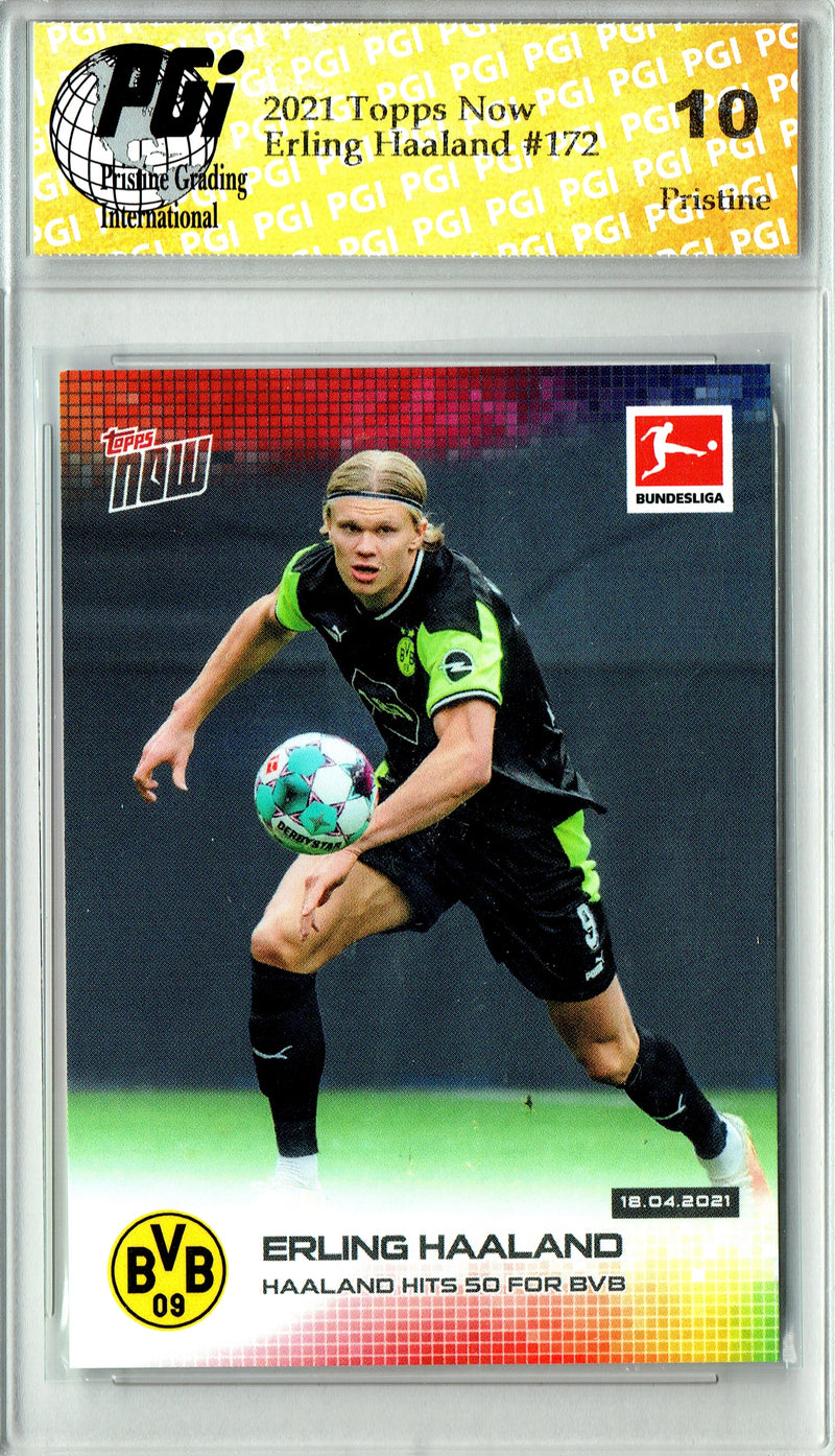 Erling Haaland 2021 Topps Now #172 PRISTINE Rare Trading Card PGI 10