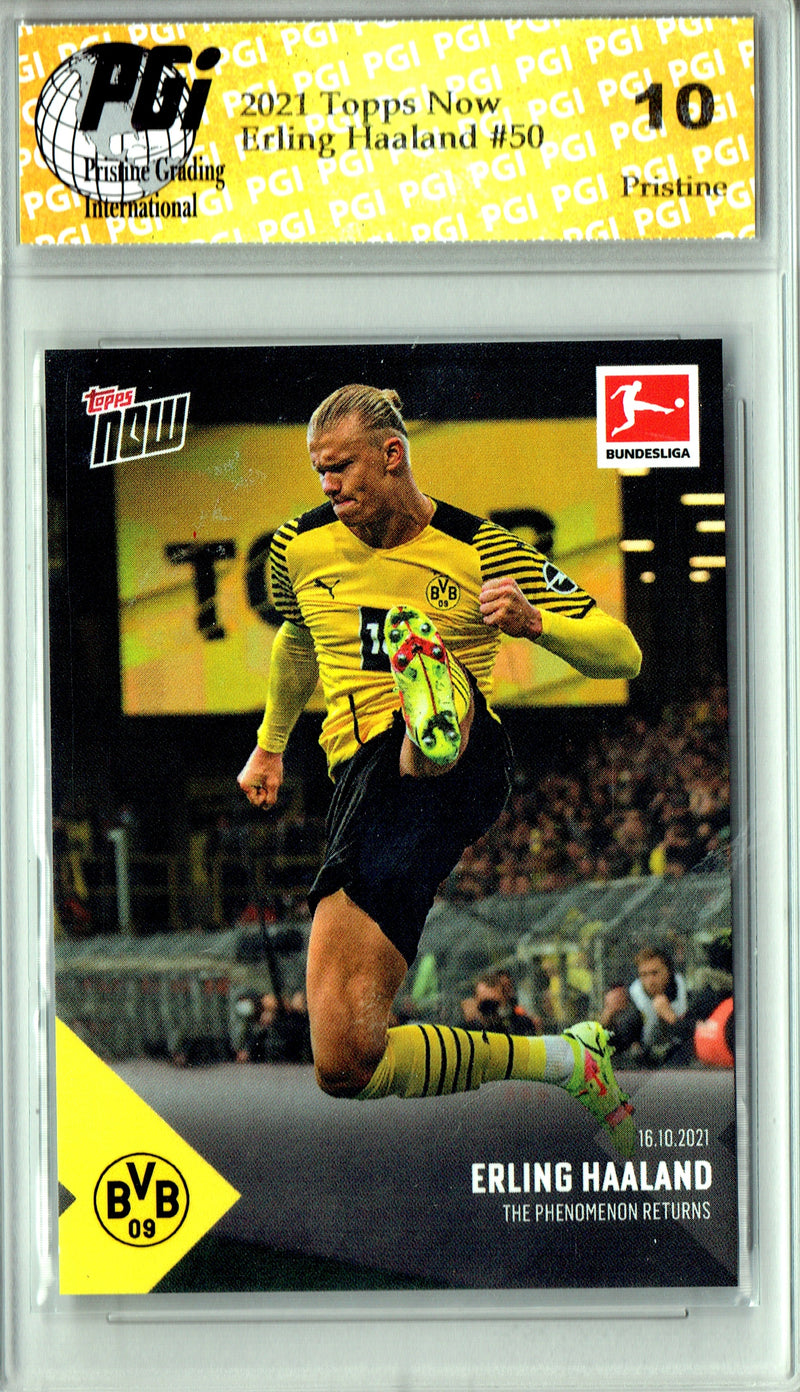 Erling Haaland 2021 Topps Now #50 PRISTINE Rare Trading Card PGI 10