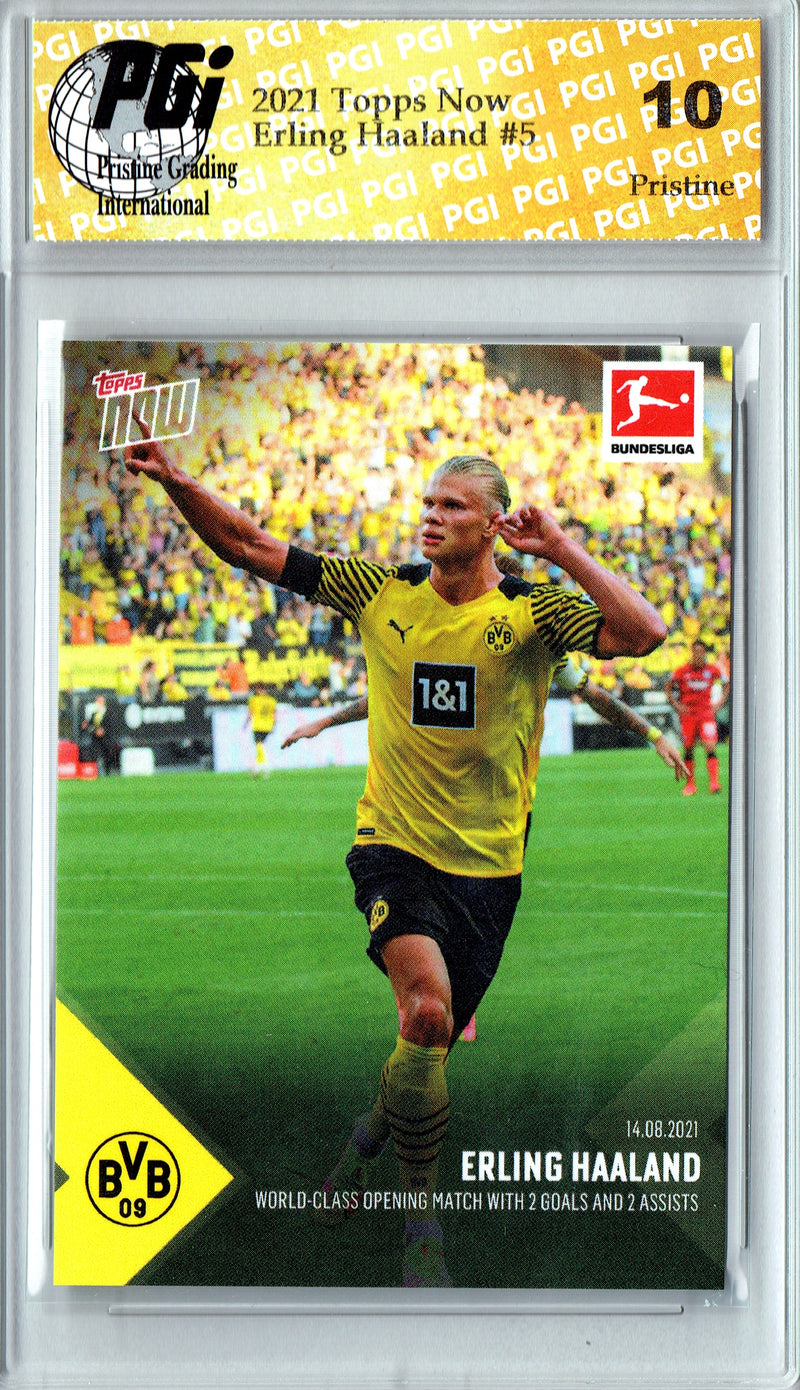 Erling Haaland 2021 Topps Now #5 PRISTINE Rare Trading Card PGI 10