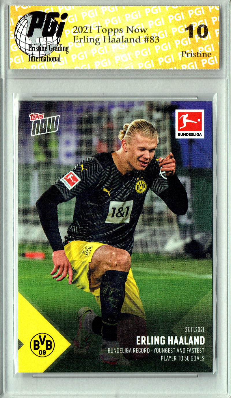 Erling Haaland 2021 Topps Now #83 PRISTINE Rare Trading Card PGI 10