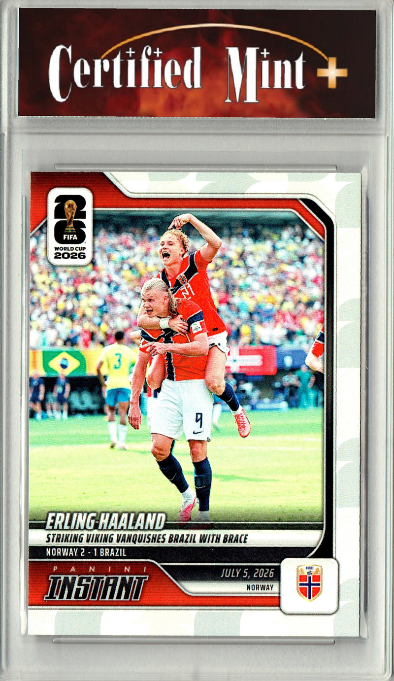 Erling Haaland Trading Card 2026 Panini Instant #205 Vanquishes Brazil, Certified Mint+ Condition, Norway Soccer