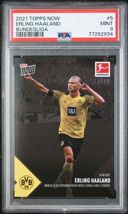 PSA 9 MINT Erling Haaland 2021 Topps Now #5 Rare Trading Card #10/10