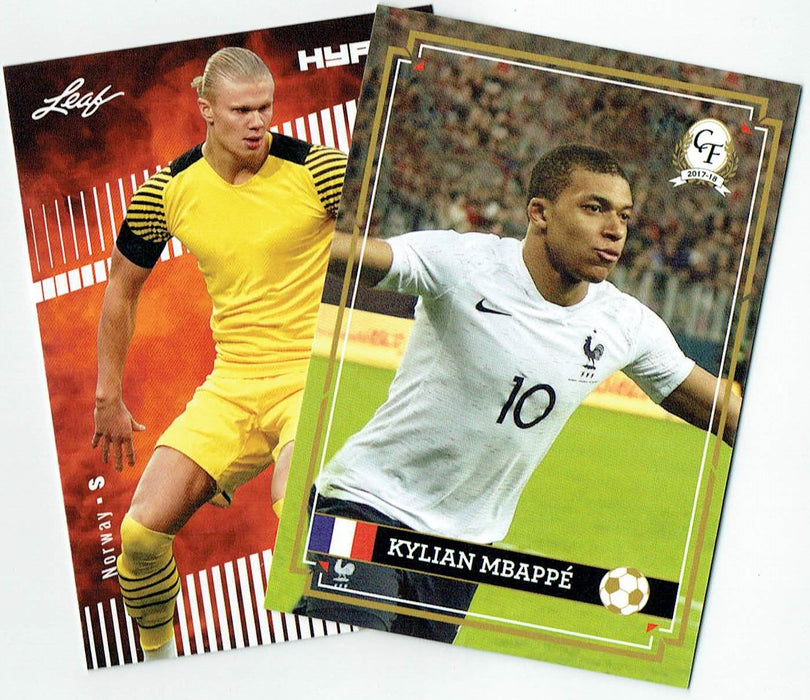 2) Mint Card Lot Kylian Mbappe & Erling Haaland 2017 Leaf HYPE! ##1, 94 Rookie Card Limited Edition