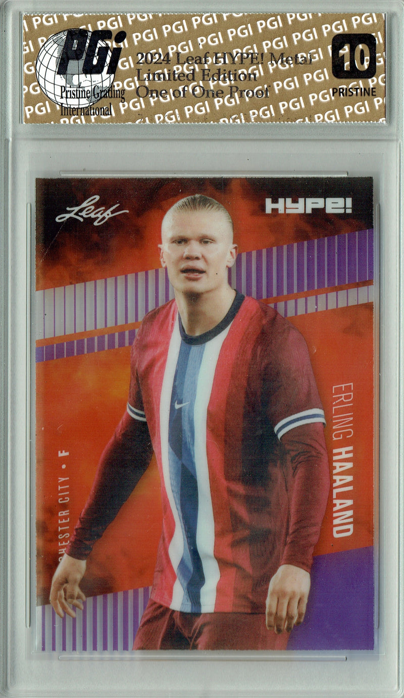 Erling Haaland 2024 Leaf HYPE! Metal #HM-05 Purple 1/1 Proof Rare Card PGI 10