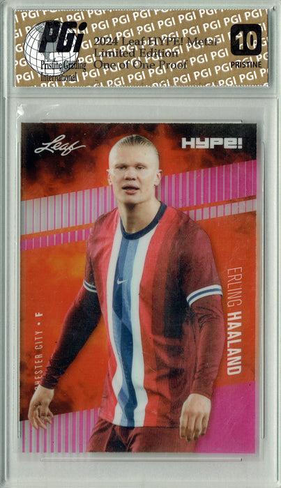 Erling Haaland 2024 Leaf HYPE! Metal #HM-05 Pink 1/1 Proof Rare Card PGI 10
