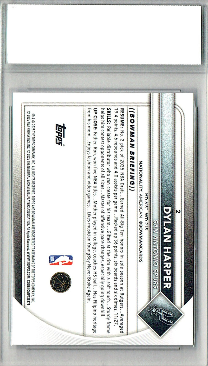 Dylan Harper Rookie Card 2025 Bowman #2 0, Certified Mint+ Condition, San Antonio Spurs Basketball