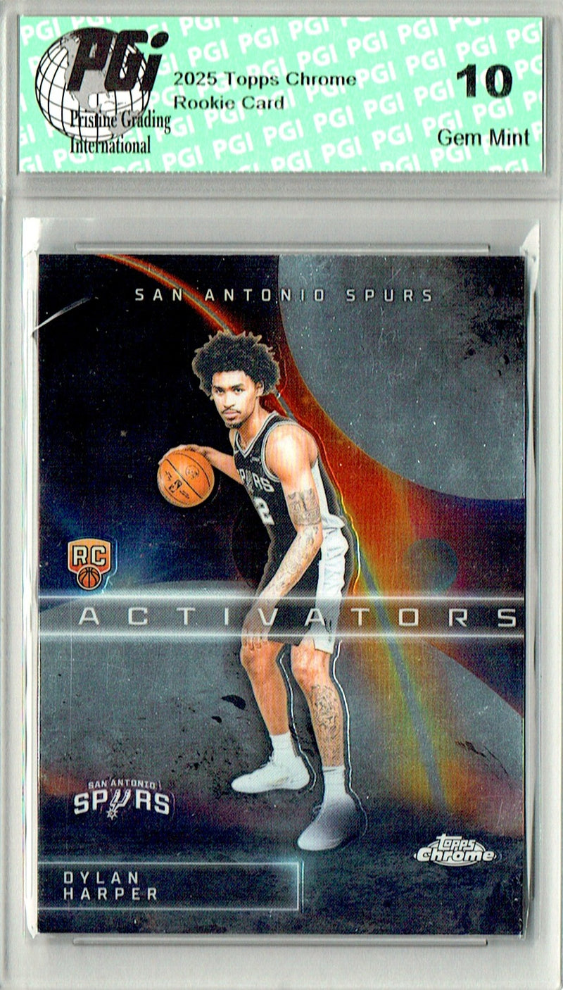 Dylan Harper Rookie Card 2025 Topps Chrome #AC-2 Activators, PGI 10, San Antonio Spurs Basketball