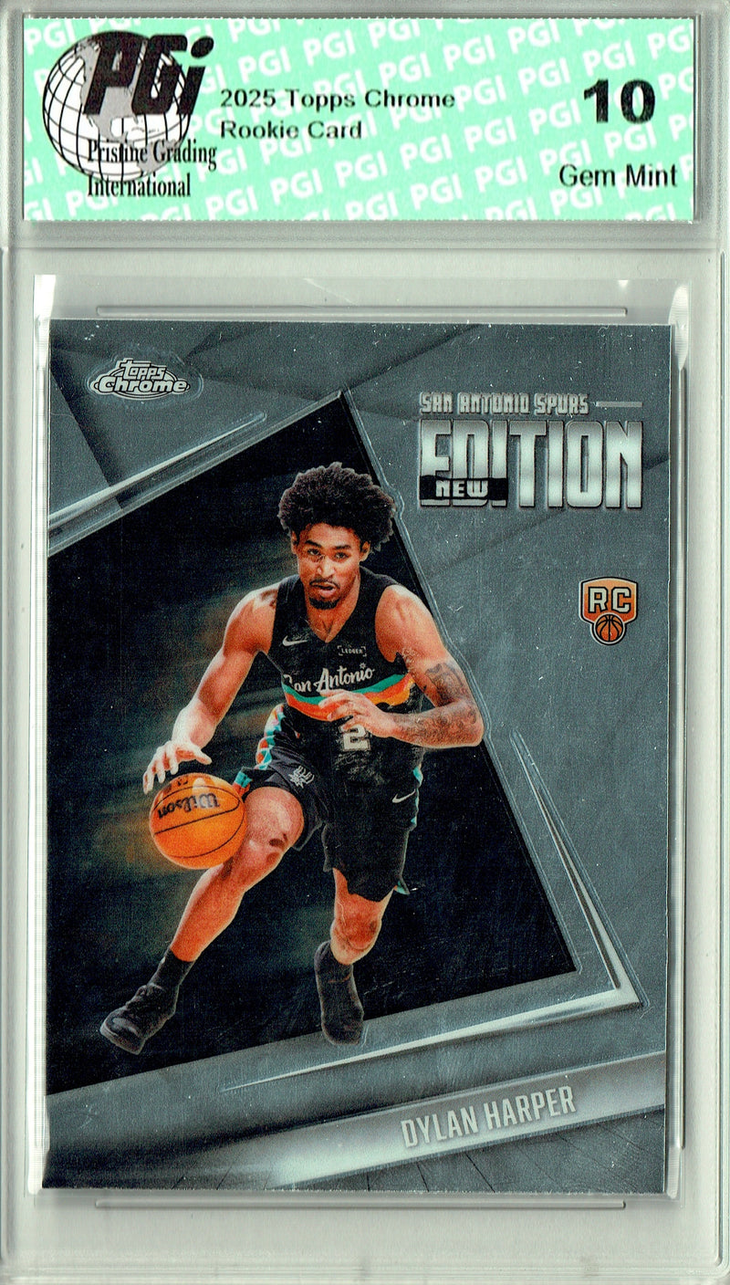 Dylan Harper Rookie Card 2025 Topps Chrome #GR-2 New Edition, PGI 10, San Antonio Spurs Basketball