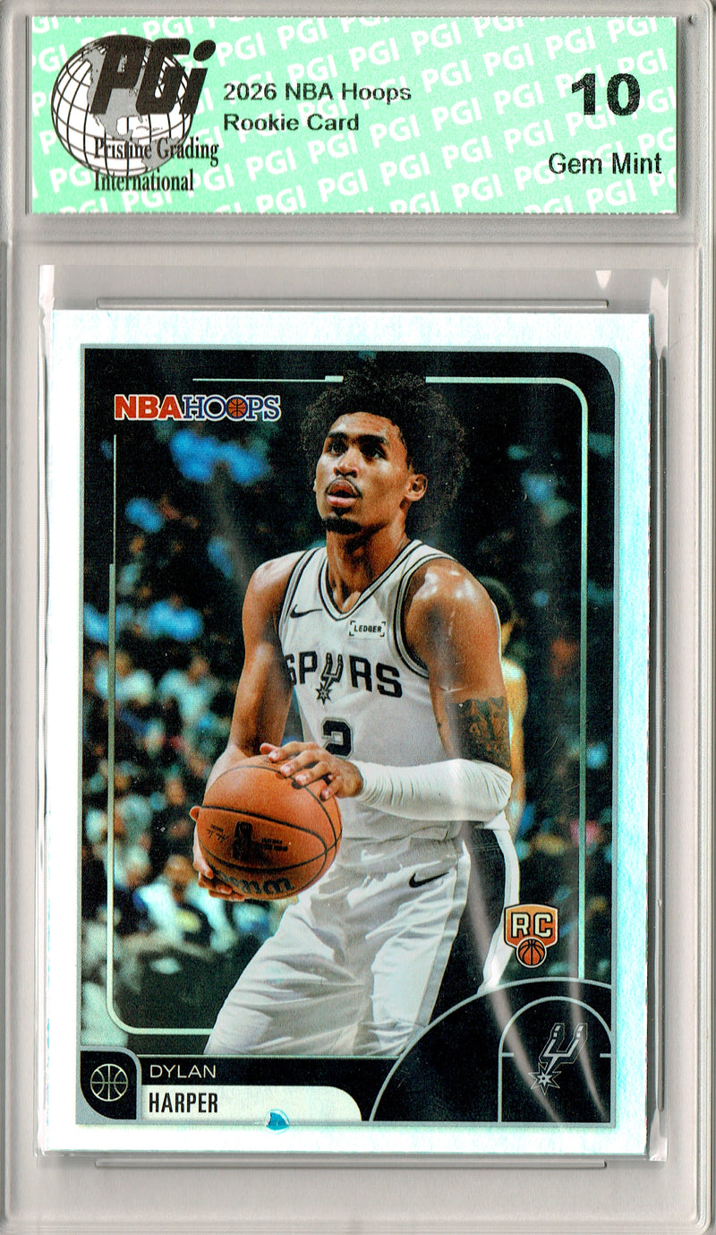 Dylan Harper Rookie Card 2025 NBA Hoops #7 Rainbow Foil, PGI 10, San Antonio Spurs Basketball
