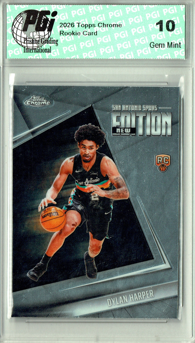 Dylan Harper Rookie Card 2025 Topps Chrome #GR-2 New Edition, PGI 10, San Antonio Spurs Basketball
