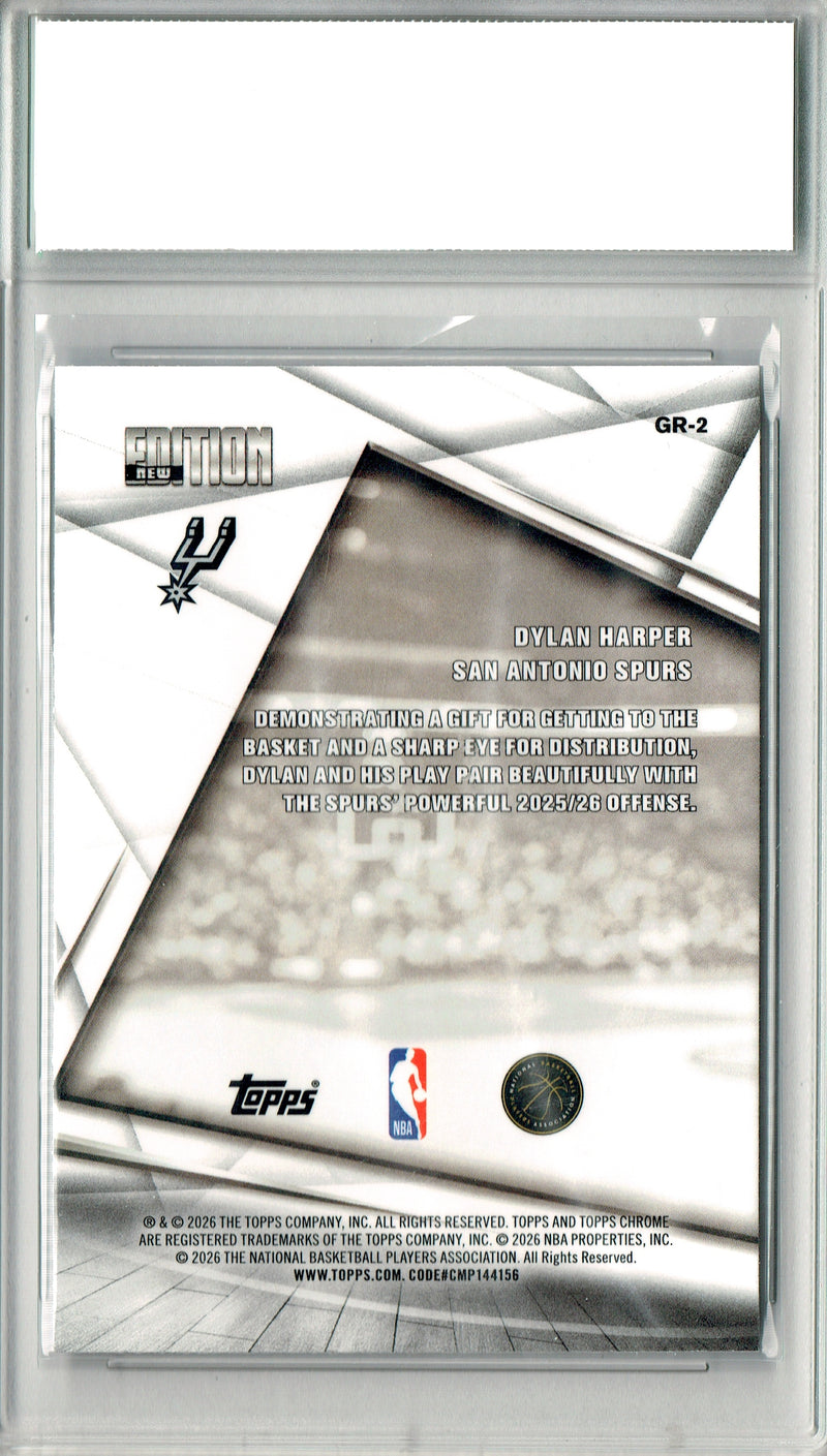 Dylan Harper Rookie Card 2025 Topps Chrome #GR-2 New Edition, PGI 10, San Antonio Spurs Basketball