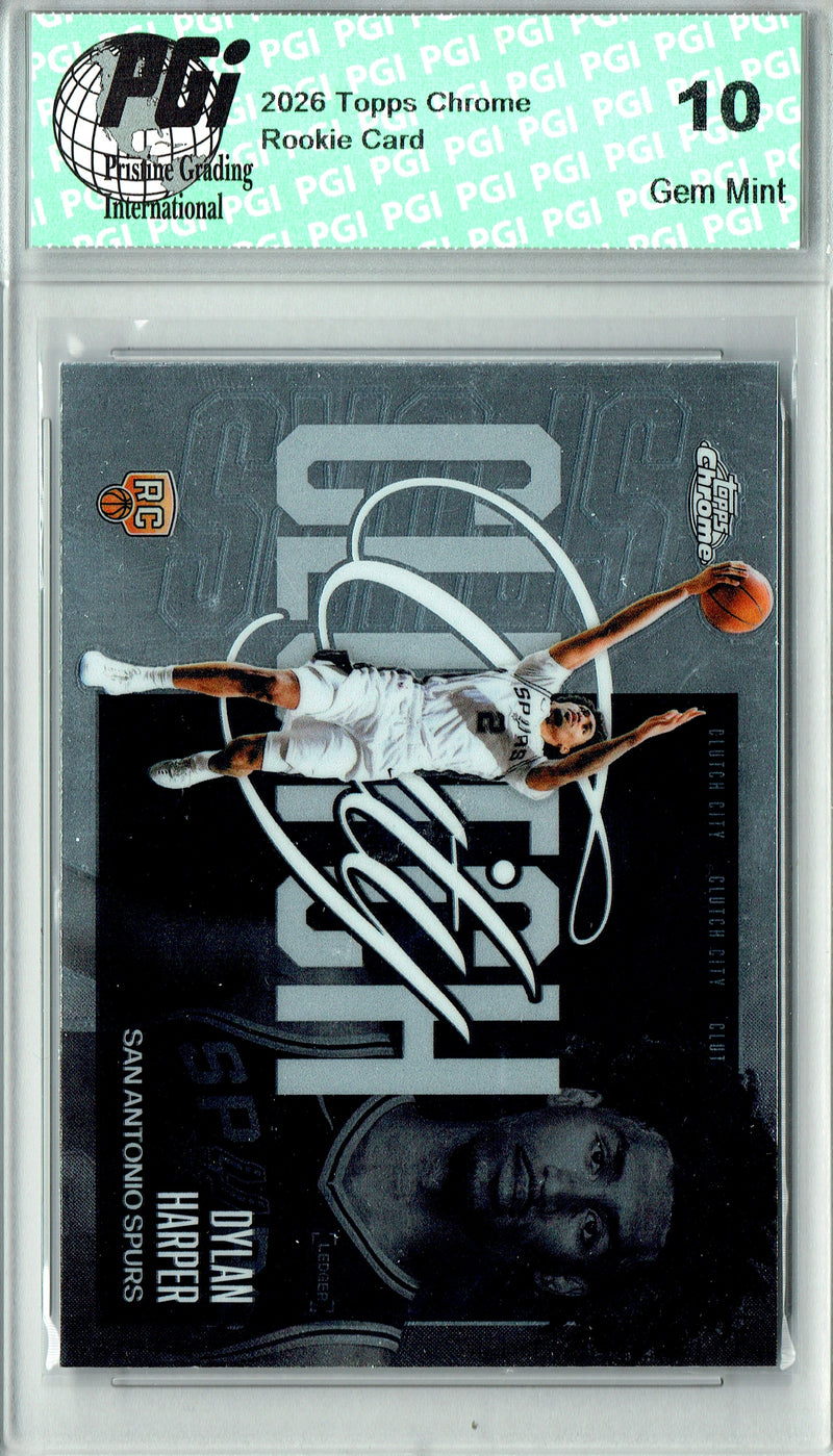 Dylan Harper Rookie Card 2025 Topps Chrome #YQ-2 Clutch City, PGI 10, San Antonio Spurs Basketball