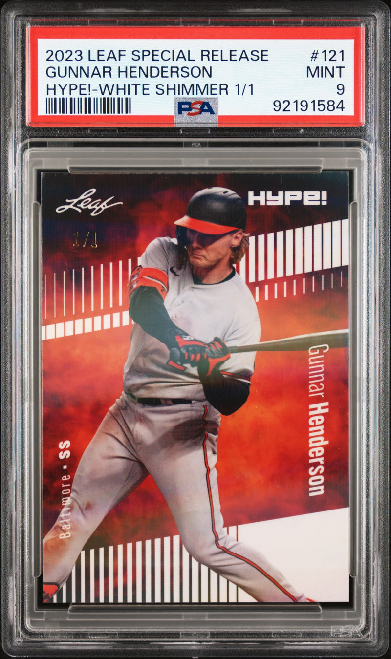 PSA 9 Gunnar Henderson 2023 Leaf HYPE #121 White Shimmer 1/1 Rookie Card Baltimore Orioles