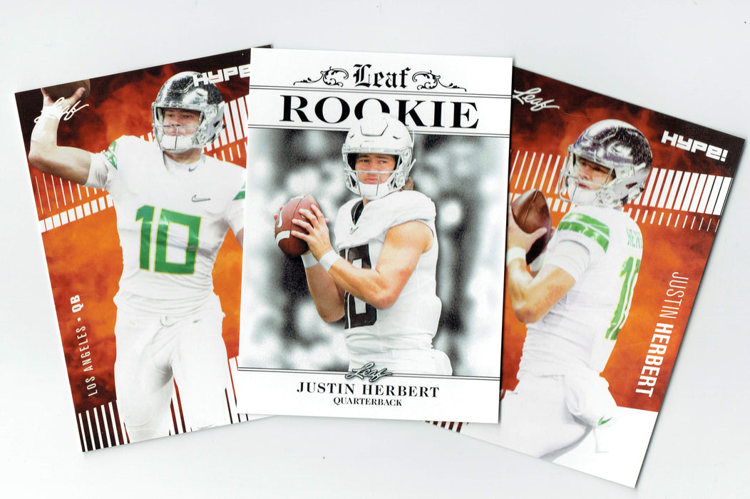 3) Mint Rookie Card Lot Justin Herbert 2020 Leaf HYPE! ##27, 27A, #4 Only 5000 Made Los Angeles Chargers