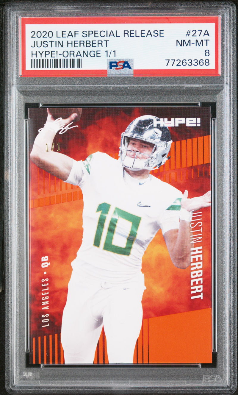 PSA 8 NM-MT Justin Herbert 2020 Leaf Hype #27A Rookie Card Orange #1/1