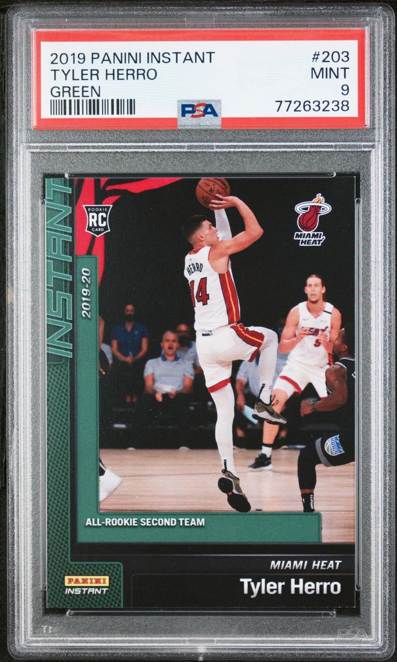 PSA 9 MINT Tyler Herro 2019 Panini Instant #203 Rookie Card Green #5/10