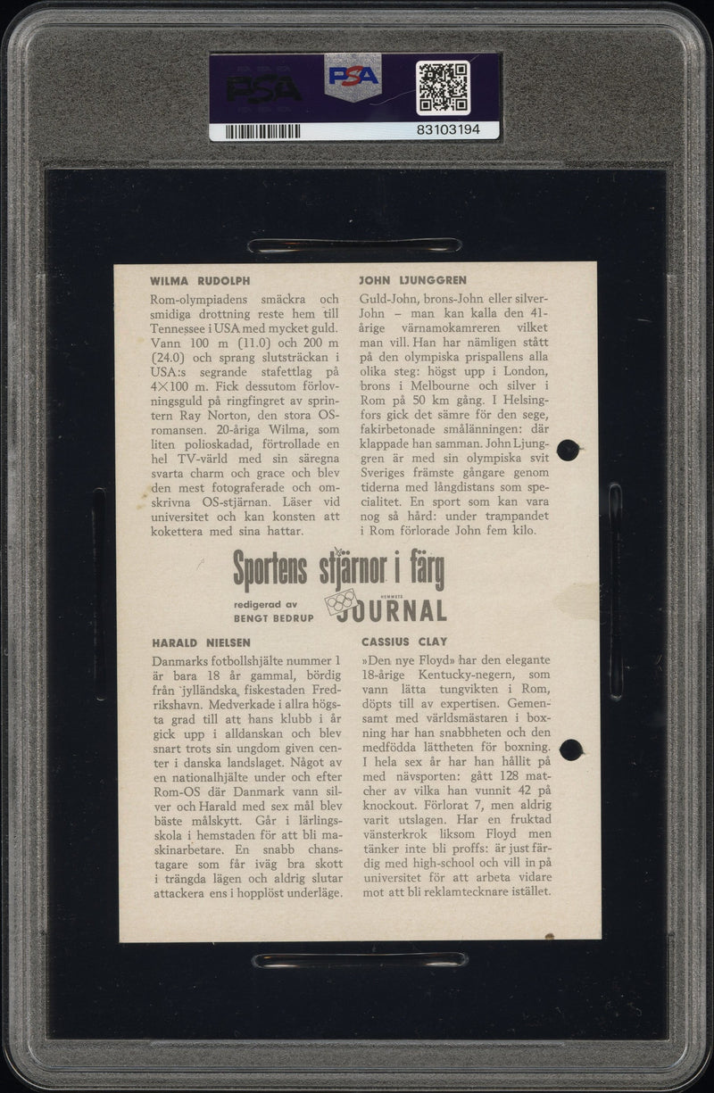 PSA 2 Cassius Clay 1960 Hemmets Journal Panel #6 Ljunggren/Rudolph/Nielsen Rookie Card