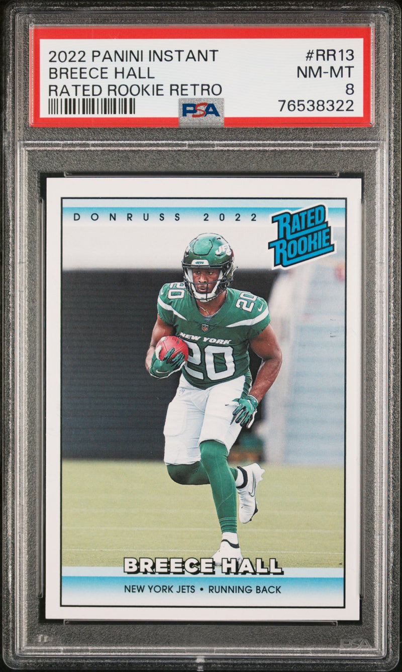 PSA 8 Breece Hall 2022 Panini Instant #RR13 Rookie Card Rated Rookie Retro