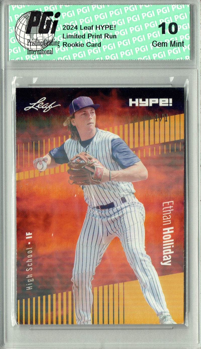 Ethan Holliday 2024 Leaf HYPE! #144 Gold Shimmer 1/1 Rookie Card PGI 10