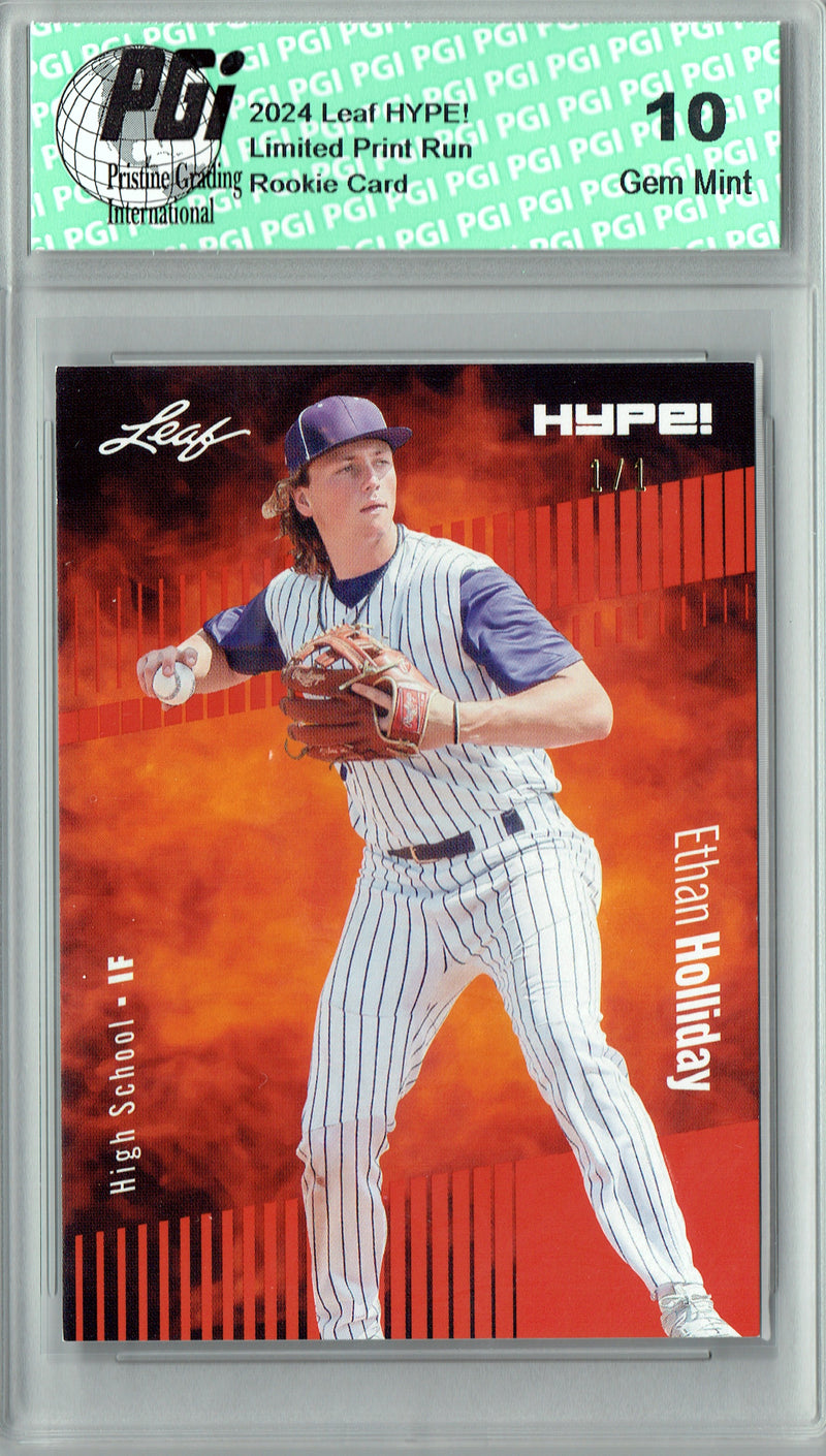 Ethan Holliday 2024 Leaf HYPE! #144 Orange Blank Back 1/1 Rookie Card PGI 10