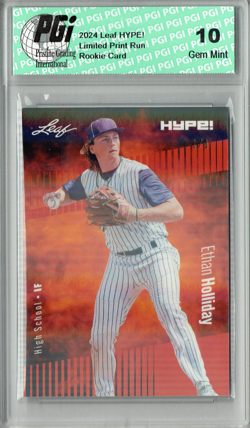 Ethan Holliday 2024 Leaf HYPE! #144 Orange Shimmer 1/1 Rookie Card PGI 10