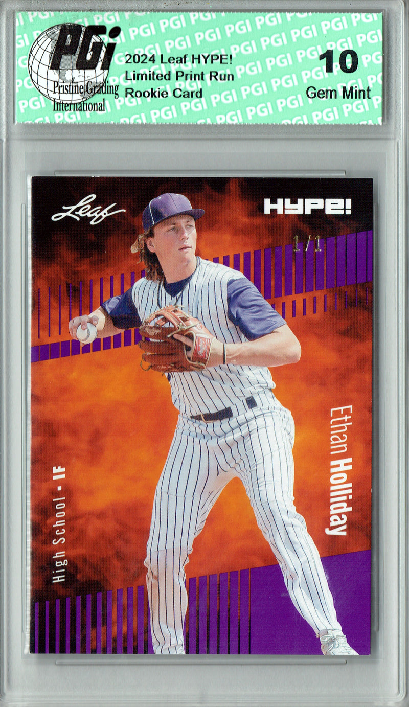 Ethan Holliday 2024 Leaf HYPE! #144 Purple Blank Back 1/1 Rookie Card PGI 10