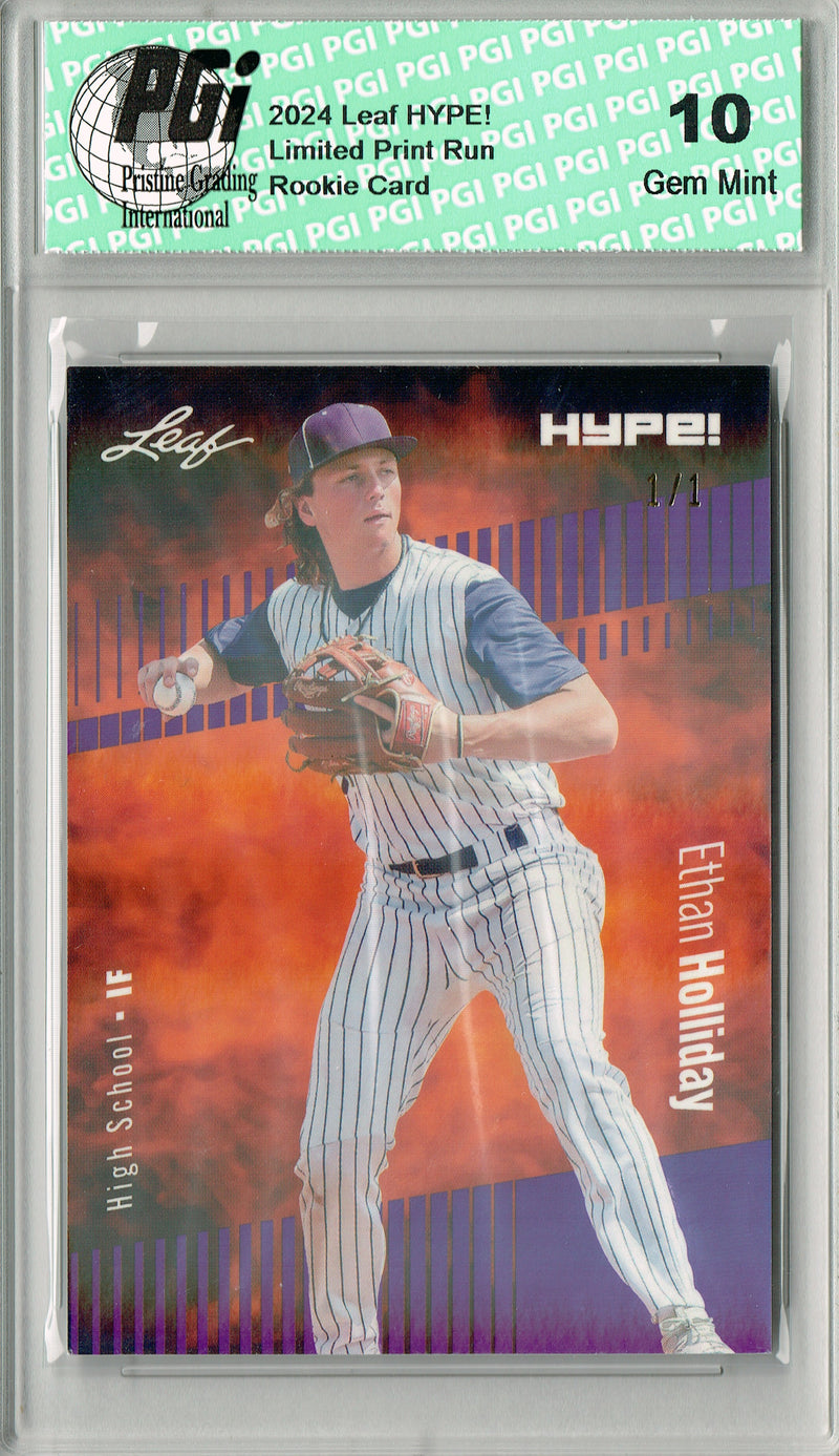 Ethan Holliday 2024 Leaf HYPE! #144 Purple Shimmer 1/1 Rookie Card PGI 10