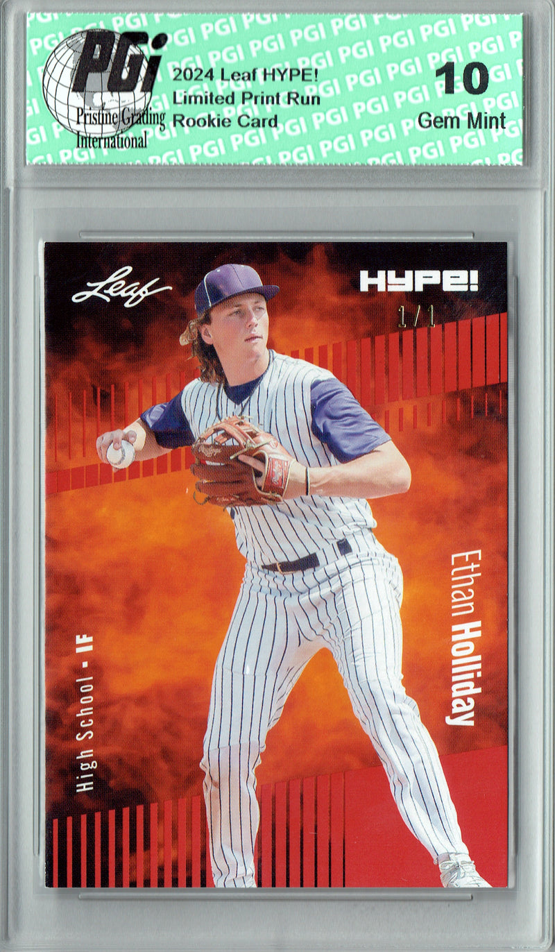 Ethan Holliday 2024 Leaf HYPE! #144 Red Blank Back 1/1 Rookie Card PGI 10