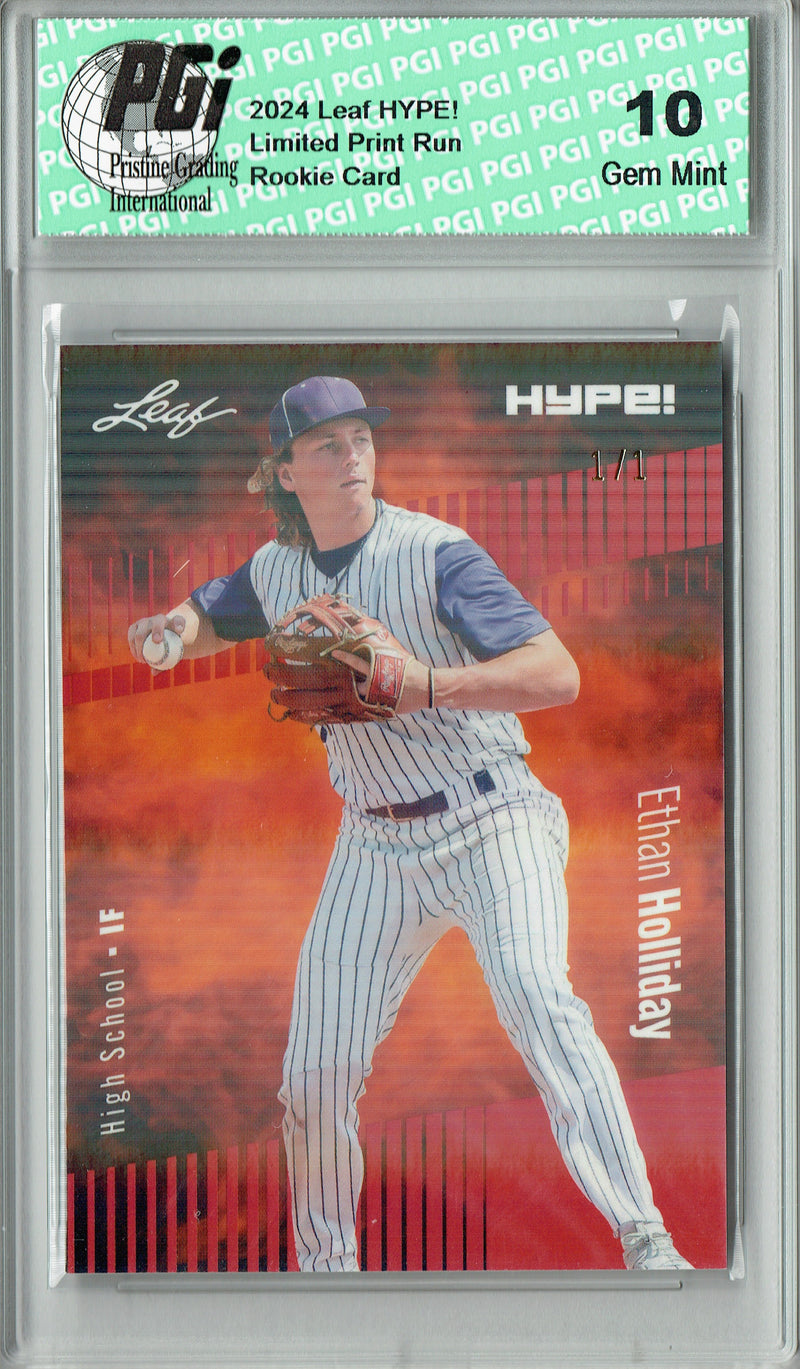 Ethan Holliday 2024 Leaf HYPE! #144 Red Shimmer 1/1 Rookie Card PGI 10