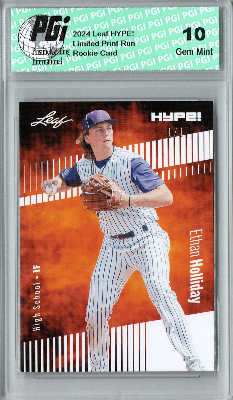 Ethan Holliday 2024 Leaf HYPE! #144 White Blank Back 1/1 Rookie Card PGI 10